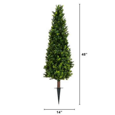 4' UV Resistant Artificial Boxwood Plant with Integrated Ground Stake (Indoor/Outdoor) - Set of 2