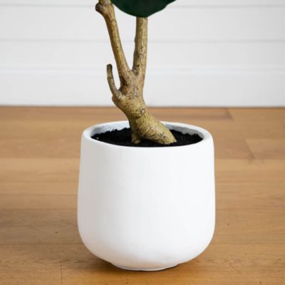 4&#39; Artificial Lush Fiddle Leaf Tree in Decorative White Planter
