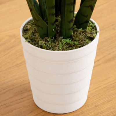 2' UV Resistant Artificial Sansevieria Plant in White Decorative Planter (Indoor/Outdoor)
