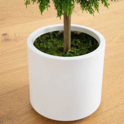 3.5&#39; UV Resistant Artificial Cedar Double Ball Topiary Tree in White Decorative Planter (Indoor/Outdoor)