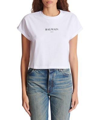  Cropped T-Shirt with Balmain Print