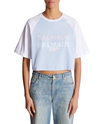 Cropped T-Shirt with Balmain Paris Print