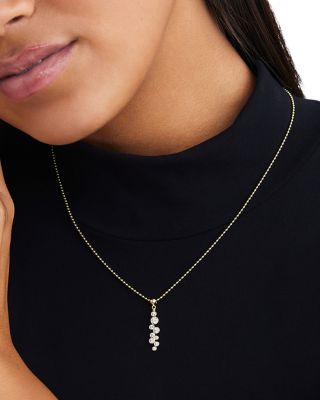 18K Yellow Gold Fizz Diamond Bezel Linear Cluster Pendant Necklace, 16-18"