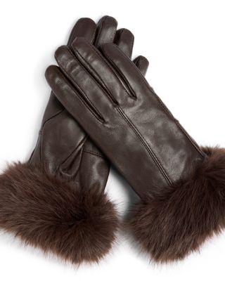 Faux Fur Trim Leather Gloves