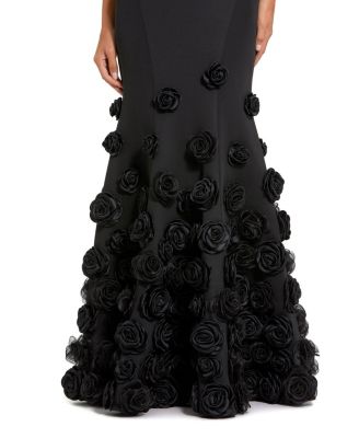Crepe Mermaid Gown with 3D Floral Hem