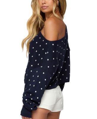 Oversized Off Shoulder Polka Dot Sweater
