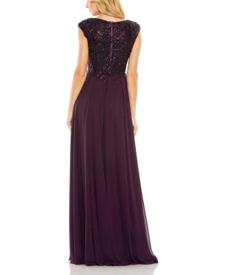  Cap Sleeve Flowy Applique Gown