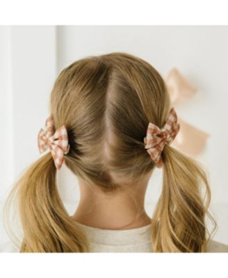 Girls' Gingham Printed Tulle Bow Clip Set