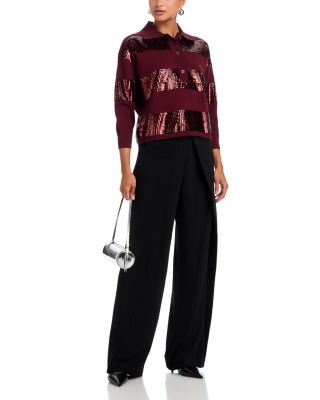 Sequin Stripe Polo Sweater