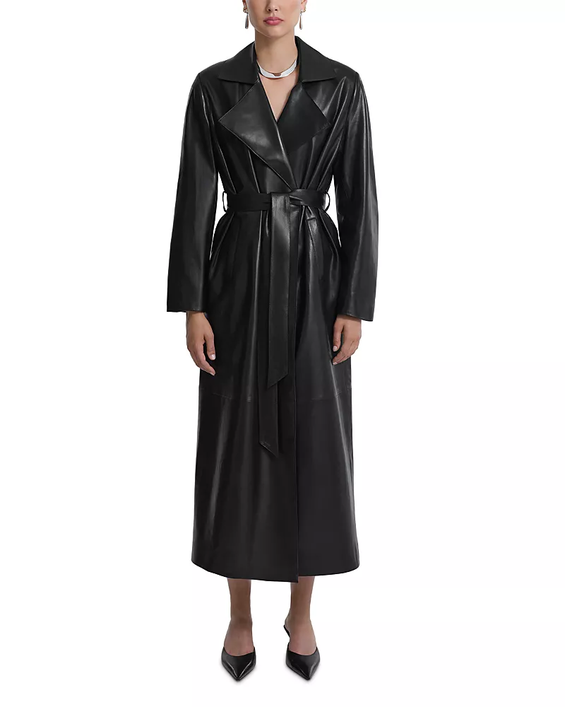 Nour Hammour Kasha Leather Belted Coat