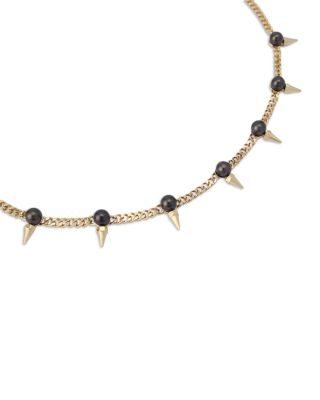 Gray Imitation Pearl Spike Statement Necklace, 15"-17" 