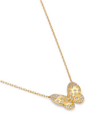Diamond Butterfly Pendant Necklace in 14K Yellow Gold, 0.42 tcw