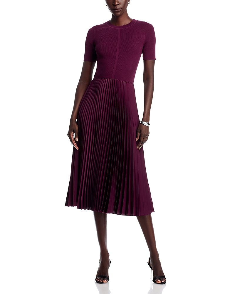Hugo Boss Fadridi Plisse Skirt Midi Dress In Purple