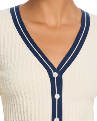 Textured Rib Wide V Neck Cardigan