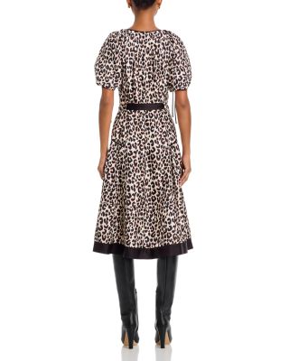 Leopard Print Ruched Sleeve Midi Dress