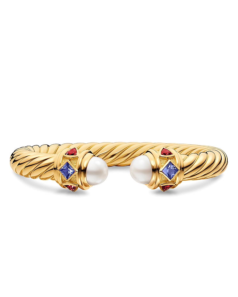 David Yurman Renaissance Cablespira Bracelet in 18K Yellow Gold with Pearl, Iolite and Rhodolite Garnet, 9mm
