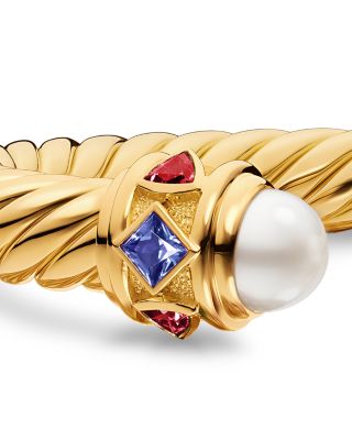 Renaissance&reg; Cablespira&reg; Bracelet in 18K Yellow Gold with Pearl, Iolite and Rhodolite Garnet, 9mm