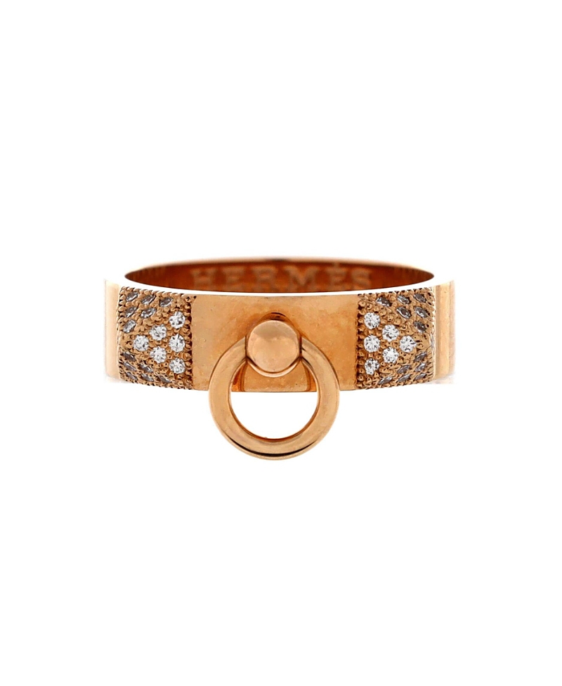 PRE-OWNED HERMES Pre-owned Hermes Small Collier De Chien Ring 18k Rose Gold And Diamonds In Pink