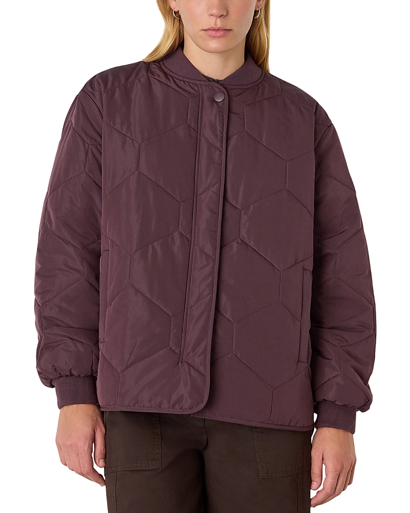 Whistles Ida Short Quilted Coat In Burgundy