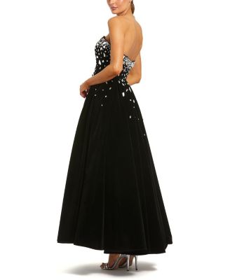  Embellished Velvet Strapless A Line Ankle Dress