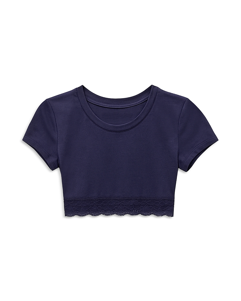 KatieJnyc Girls' Lace Hem Crop Tee - Big Kid