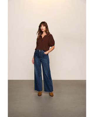 Anessa High Rise Raw Hem Wide Leg Jeans in Live Forever