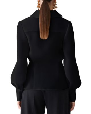 Silk Puff Sleeve Collared Wrap Top