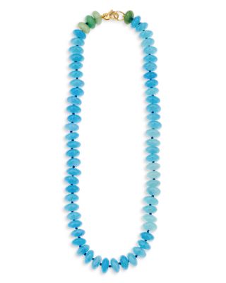 9K Yellow Gold Green Aventurine & Blue Quartz Collar Necklace