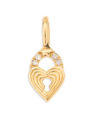 9K Yellow Gold Diamond Heart Padlock Mini Charm Pendant
