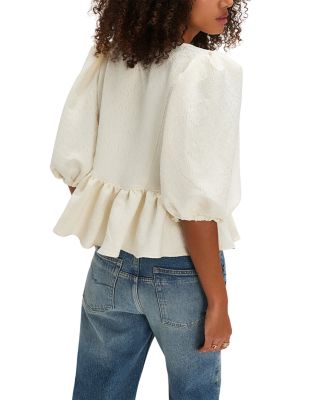 Pamela Embroidered Bow Trim Top