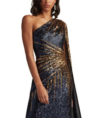Marseille Sequin Cape-Sleeve Gown