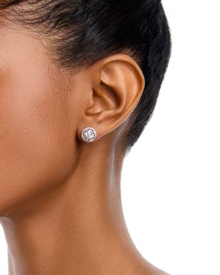 Certified Diamond Halo Stud Earrings in 18k White Gold, 1.0 tcw