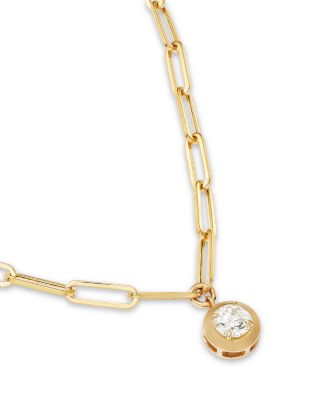 Diamond Bezel Solitaire Paperclip Link Pendant Necklace in 14K Yellow Gold, 0.7 tcw