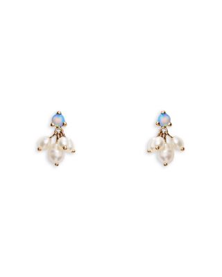 14K Yellow Gold Opal & Cultured Freshwater Pearl Cloudburst Stud Earrings 