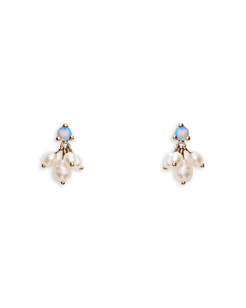 Wwake 14k Yellow Gold Opal & Cultured Freshwater Pearl Cloudburst Stud Earrings In Gold