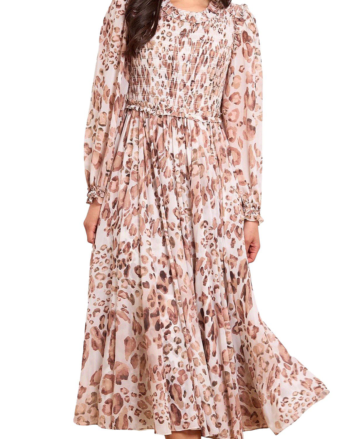 Needle & Thread Leopard Chiffon Smocked Ballerina Dress