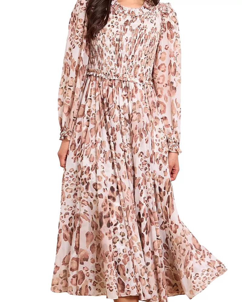 Needle & Thread Leopard Chiffon Smocked Ballerina Dress