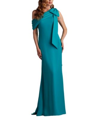 Cassia Bow-Shoulder Crepe Gown
