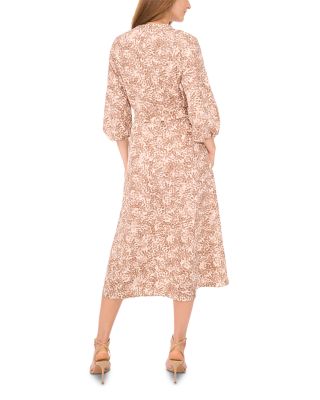 V Neck Three Quarter Sleeve Midi Dress