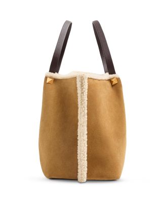 Medium VLogo Suede and Shearling Shopping Tote Bag