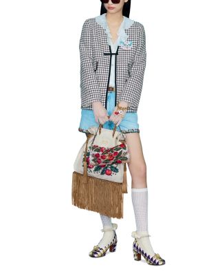 Beaded VLogo Top Handle Shoulder Bag