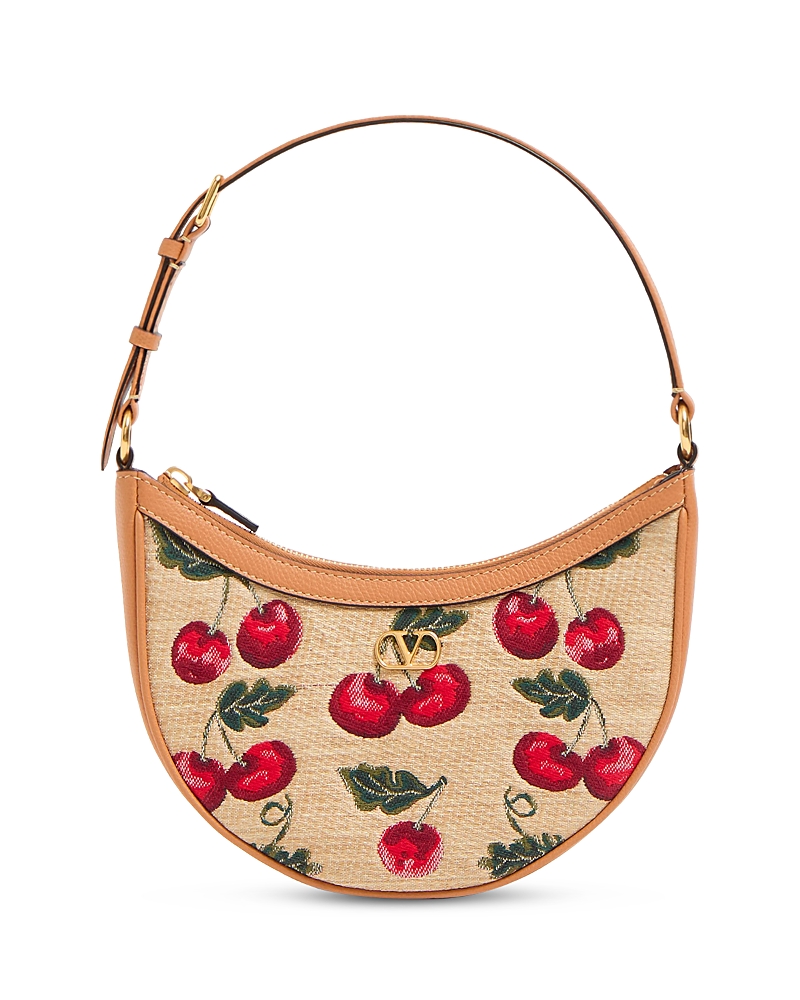 Valentino Vlogo Signature Mini Cherryfic Raffia Hobo Shoulder Bag In Multi