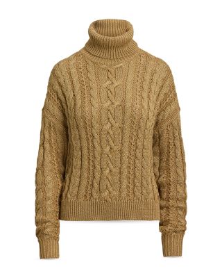 Metallic Cable-Knit Turtleneck Sweater	