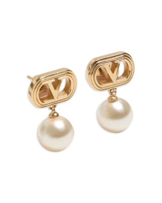 Imitation Pearl Drop Earrings, 0.8"L