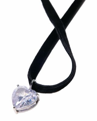 Precieux Crystal Heart Charm Velvet Choker Necklace