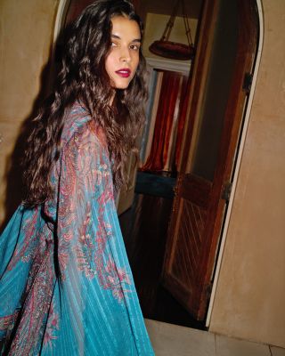 V Neck Long Sleeve Silk Gown