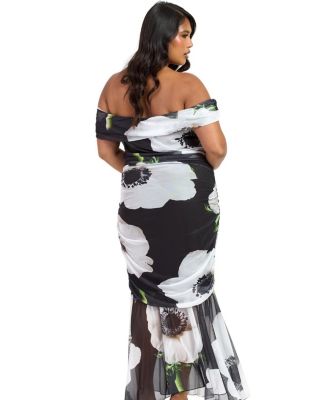 FASHION-SZN Curve Bold Floral Ruched Midi Dress