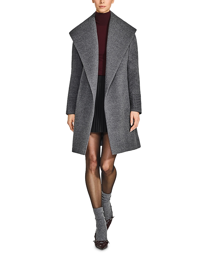 Sentaler Mid Length Shawl Collar Wrap Coat In Gray