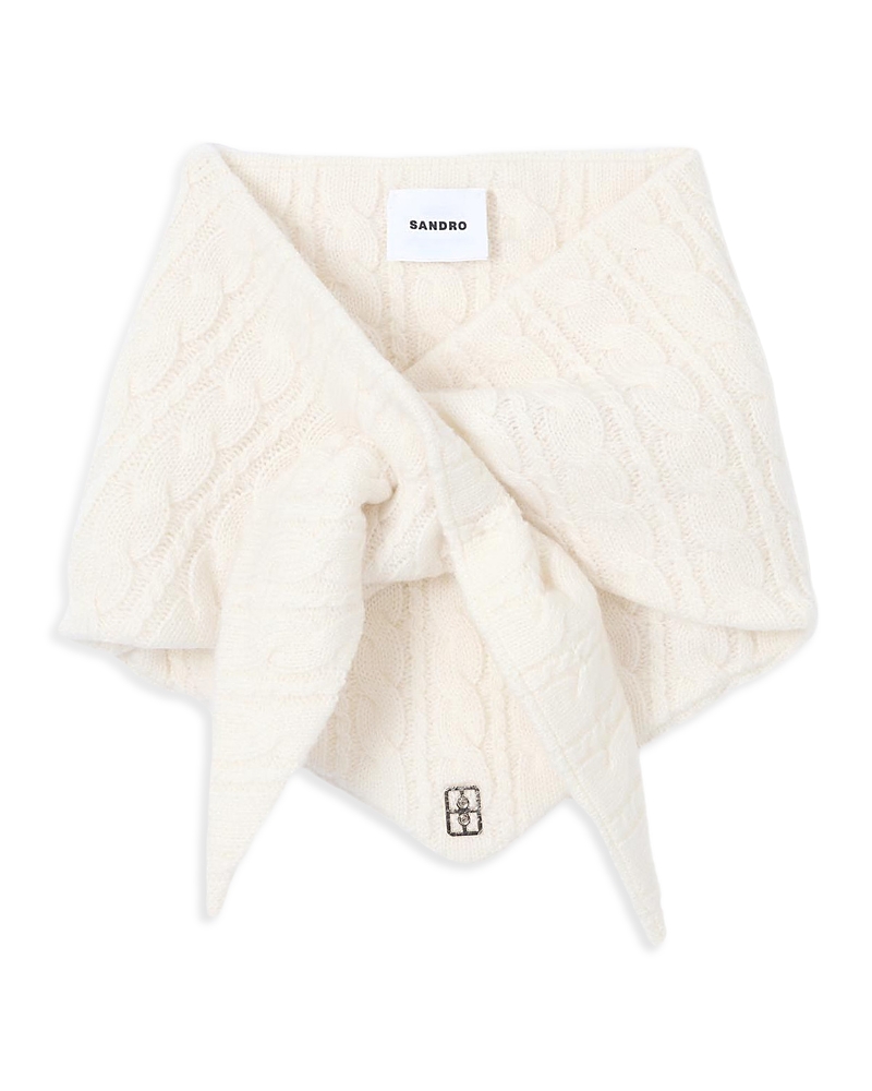 Sandro Womens Ecru Cable-knit Wool And Cashmere-blend Bandana In Neutral