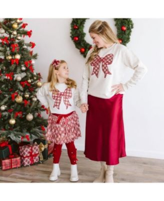 Unisex Christmas Plaid Bow Patch Sweatshirt - Big Kid